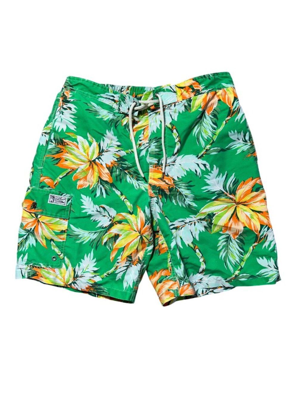 Polo Ralph Lauren Men's Sz Large Hawaiian Floral Green Swim Shorts Mesh Lined
